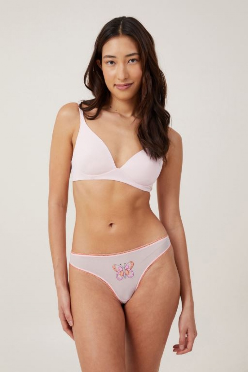 Cotton On Butterfly Mesh Brief Women's Thong Rose | kabSddP0YNk