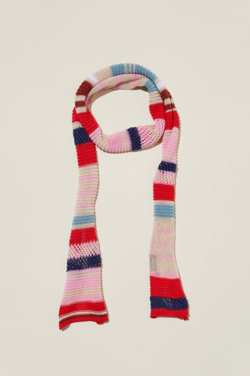 Cotton On Cara Skinny Scarf Women\'s Hats Red Multicolor Stripes | PnUxFiF0rUP