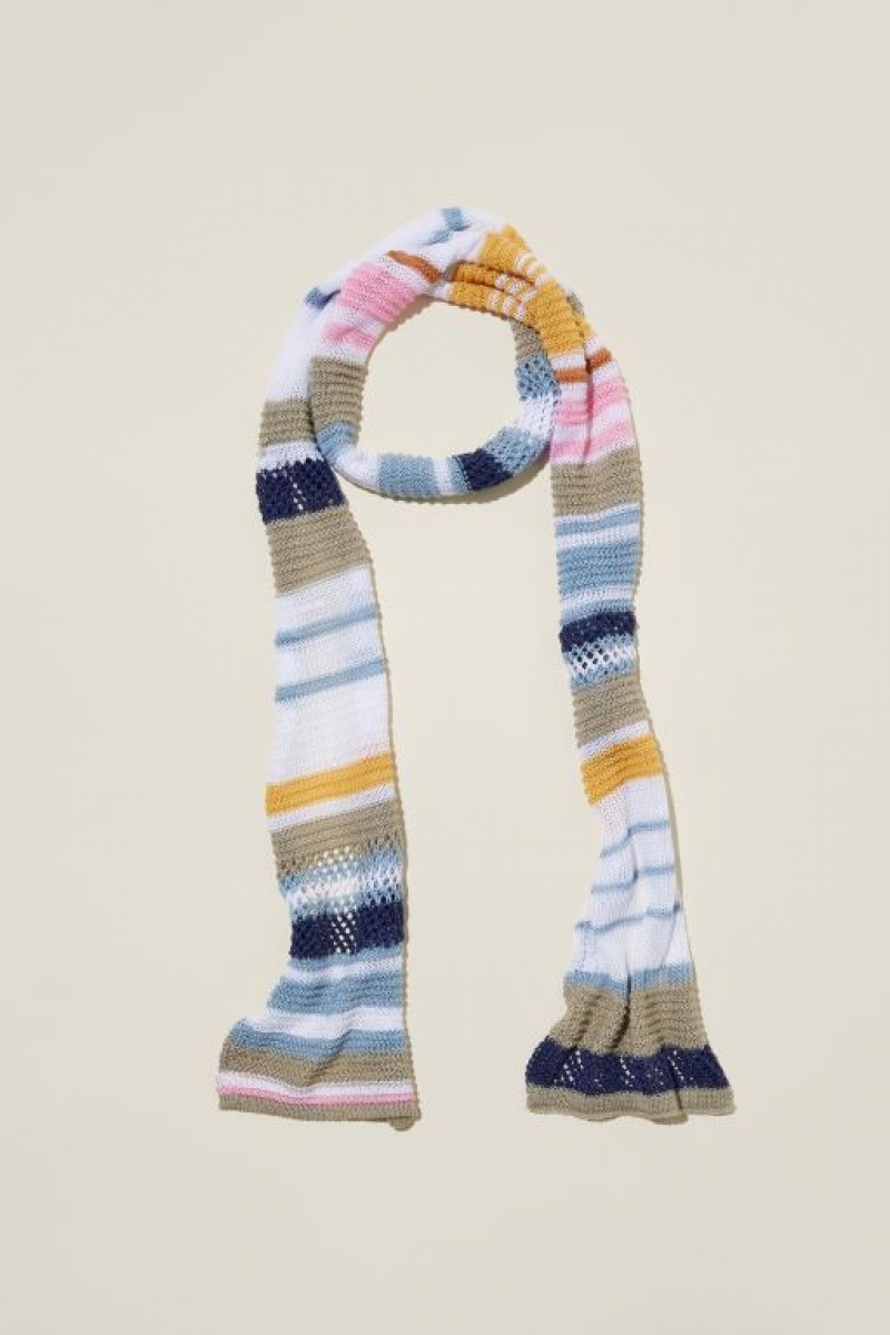Cotton On Cara Skinny Scarf Women\'s Hats Orange Navy Multicolor Stripes | Y8JojQg9dft