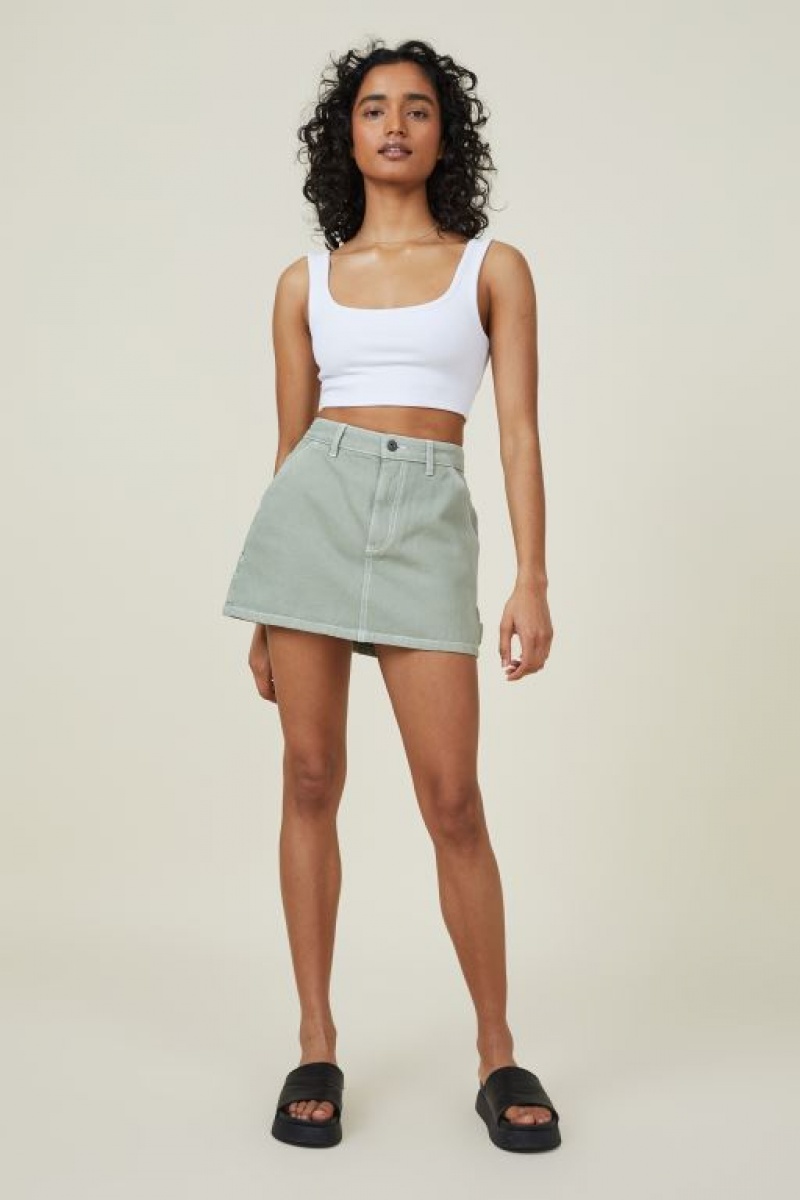 Cotton On Cargo Denim Low Rise Mini Women's Skirt Green | l8f6oj2d7f6