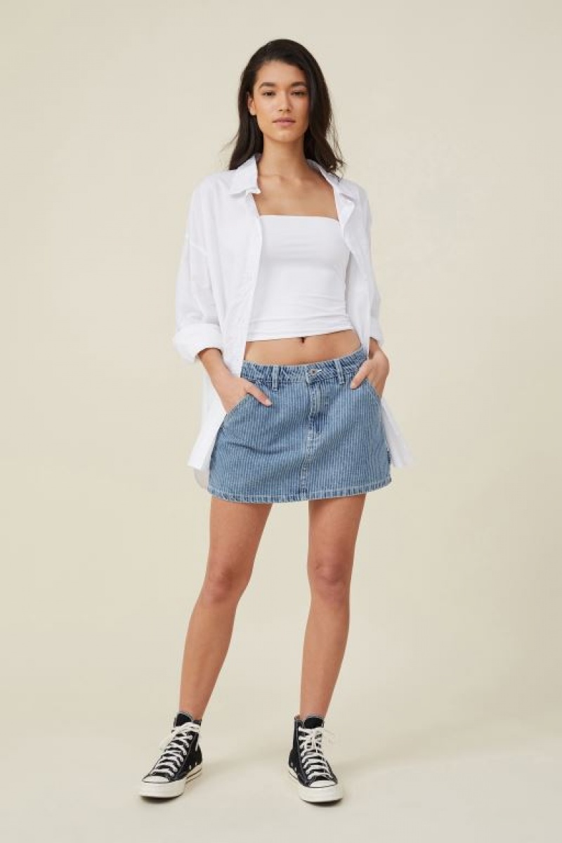 Cotton On Cargo Denim Low Rise Mini Women's Skirt Blue Stripes | cLzUD4MSRgU