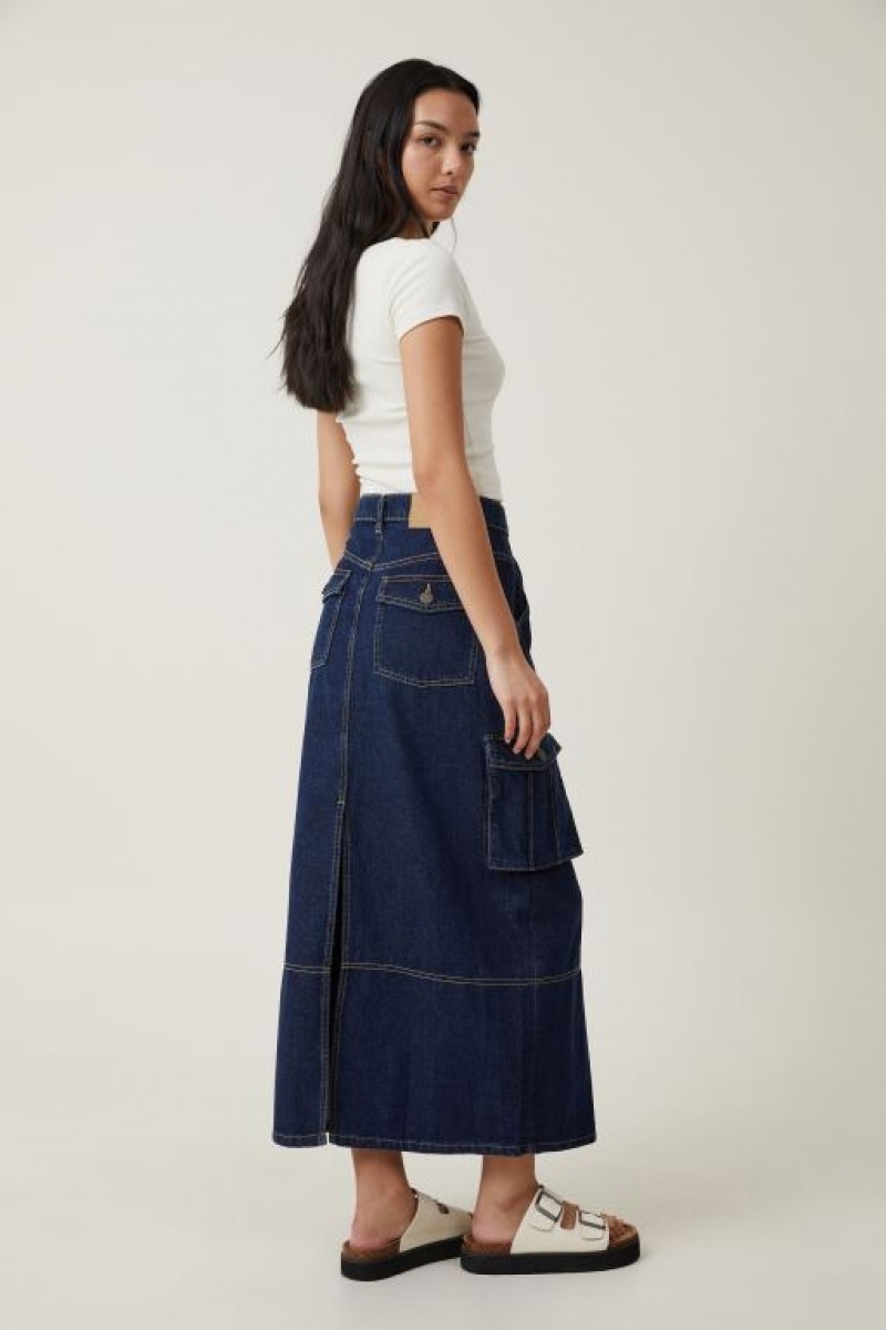 Cotton On Cargo Denim Maxi Women's Skirt Blue | 2Kolqqs5Thl