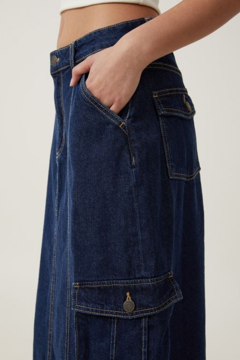 Cotton On Cargo Denim Maxi Women's Skirt Blue | 2Kolqqs5Thl