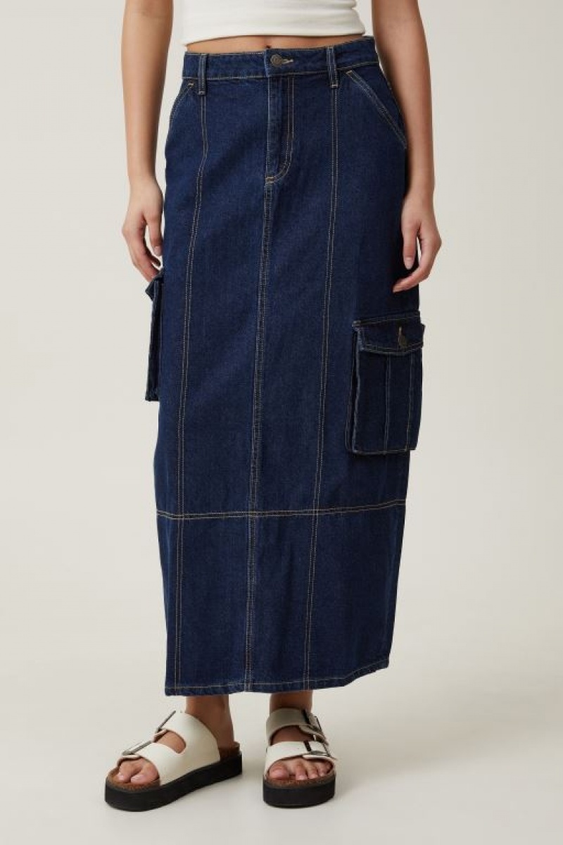 Cotton On Cargo Denim Maxi Women's Skirt Blue | 2Kolqqs5Thl