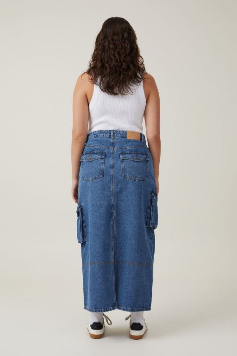 Cotton On Cargo Denim Maxi Women's Skirt Blue | Ejzdr8K6Gis