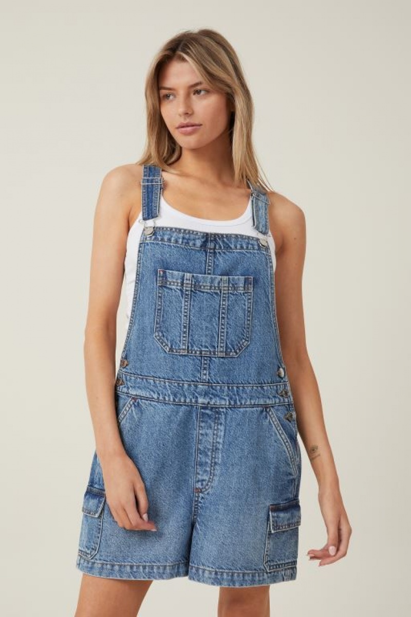 Cotton On Cargo Denim Overall Women's Shorts Blue | N6MLQjJYDWk