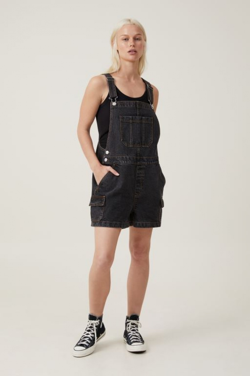 Cotton On Cargo Denim Overall Women's Shorts Black | TIX3RAjxUeJ