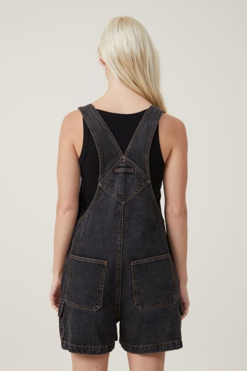 Cotton On Cargo Denim Overall Women's Shorts Black | TIX3RAjxUeJ