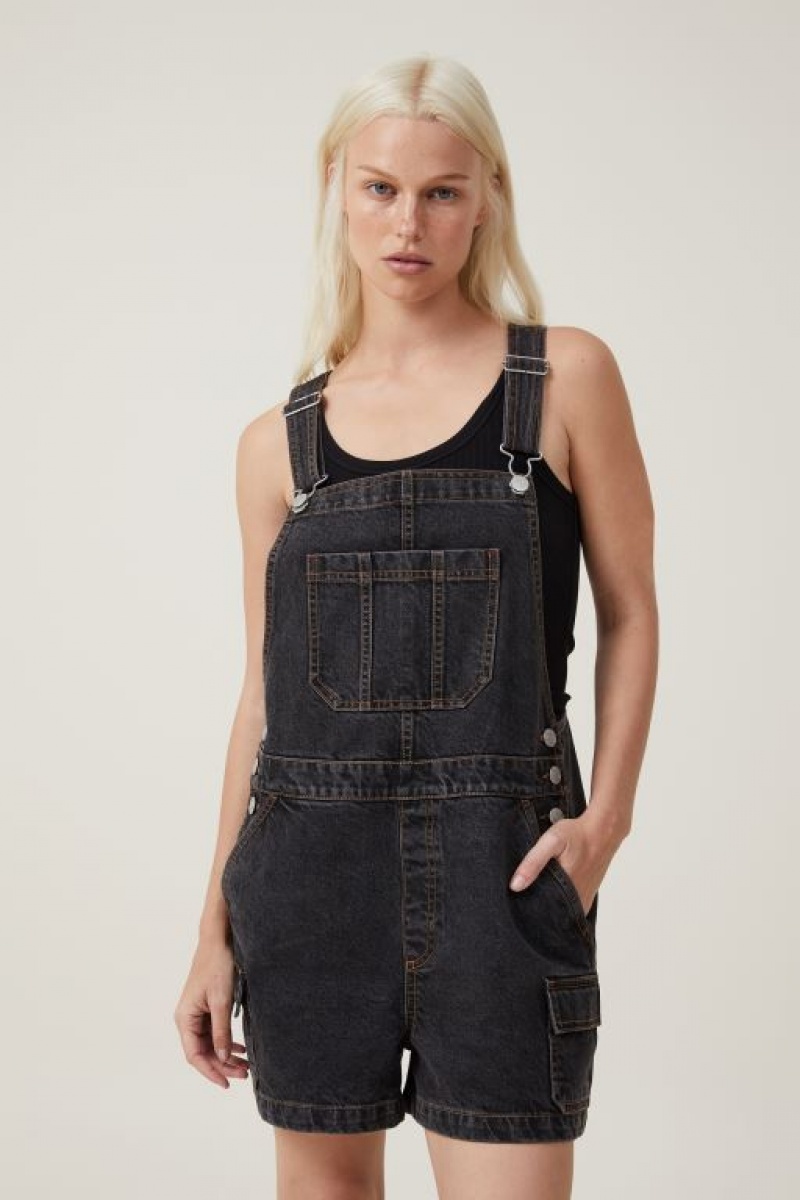 Cotton On Cargo Denim Overall Women\'s Shorts Black | TIX3RAjxUeJ