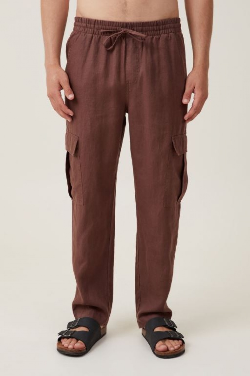 Cotton On Cargo Linen Men's Pants Chocolate | dzUsIyDBHIY