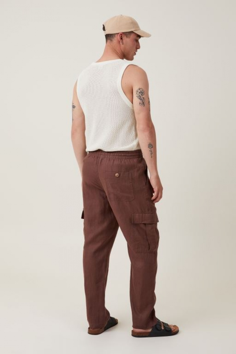 Cotton On Cargo Linen Men's Pants Chocolate | dzUsIyDBHIY