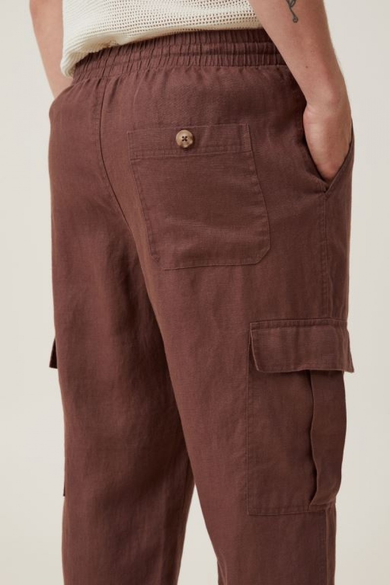 Cotton On Cargo Linen Men's Pants Chocolate | dzUsIyDBHIY