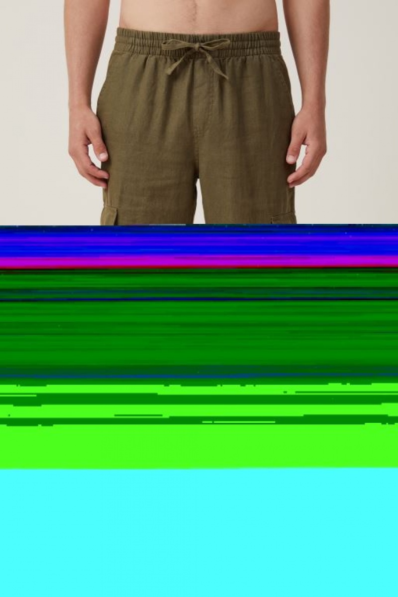 Cotton On Cargo Linen Men's Pants Green | NMLzqAiKqK0