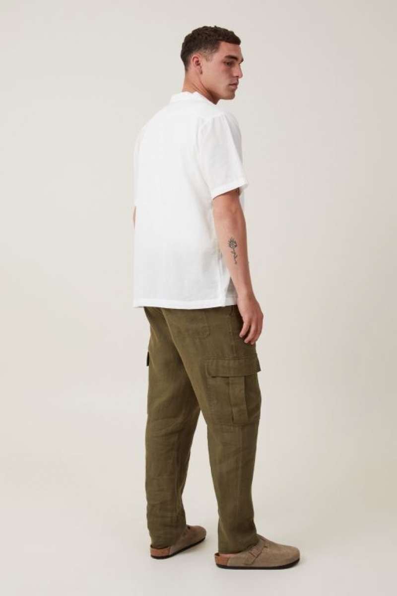 Cotton On Cargo Linen Men's Pants Green | NMLzqAiKqK0