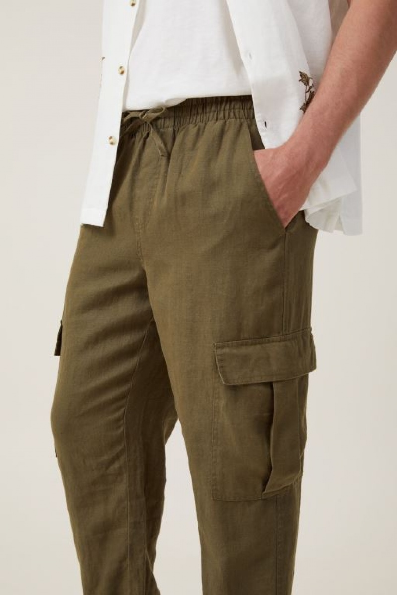 Cotton On Cargo Linen Men's Pants Green | NMLzqAiKqK0