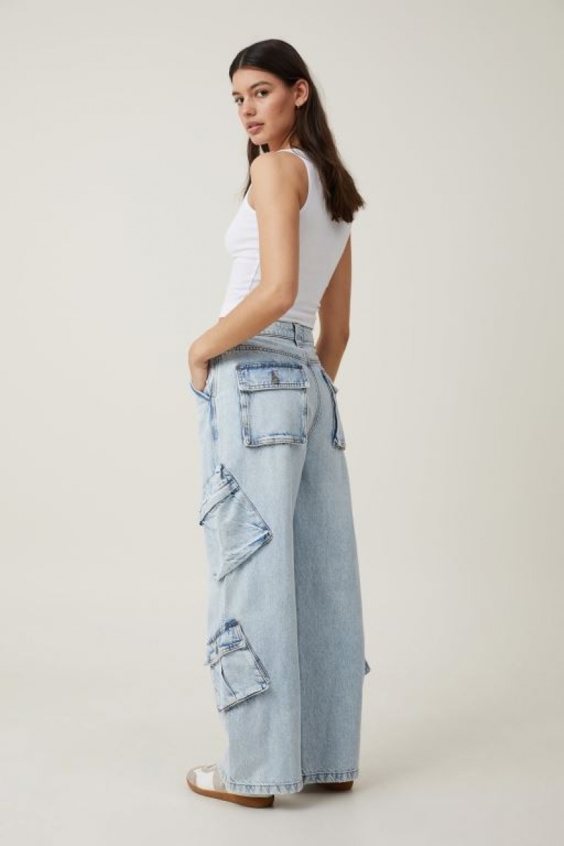 Cotton On Cargo Super Baggy Jean Women's Pants Blue | fJM8jlDBkSG