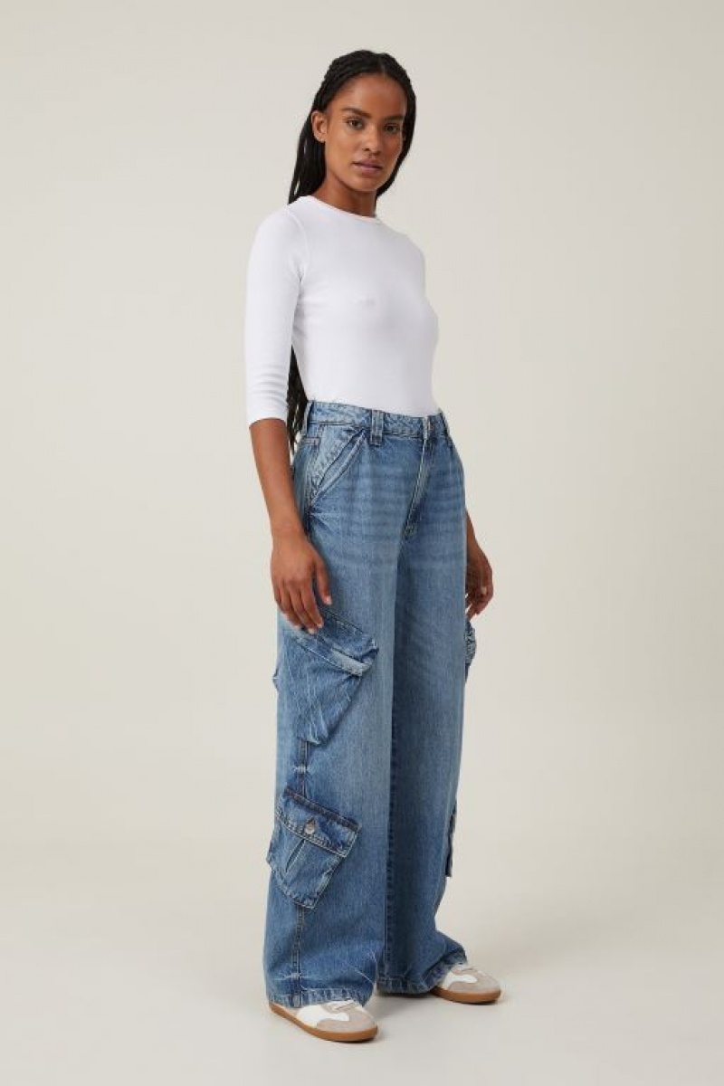 Cotton On Cargo Super Baggy Women's Jeans Blue | sE4ieAsMVGZ