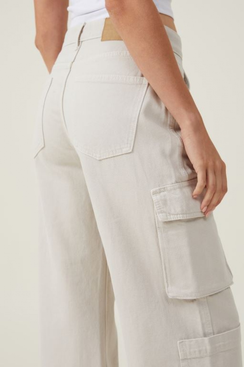 Cotton On Cargo Wide Leg Jean Women's Pants Grey Brown | u5HRDAXfCvL