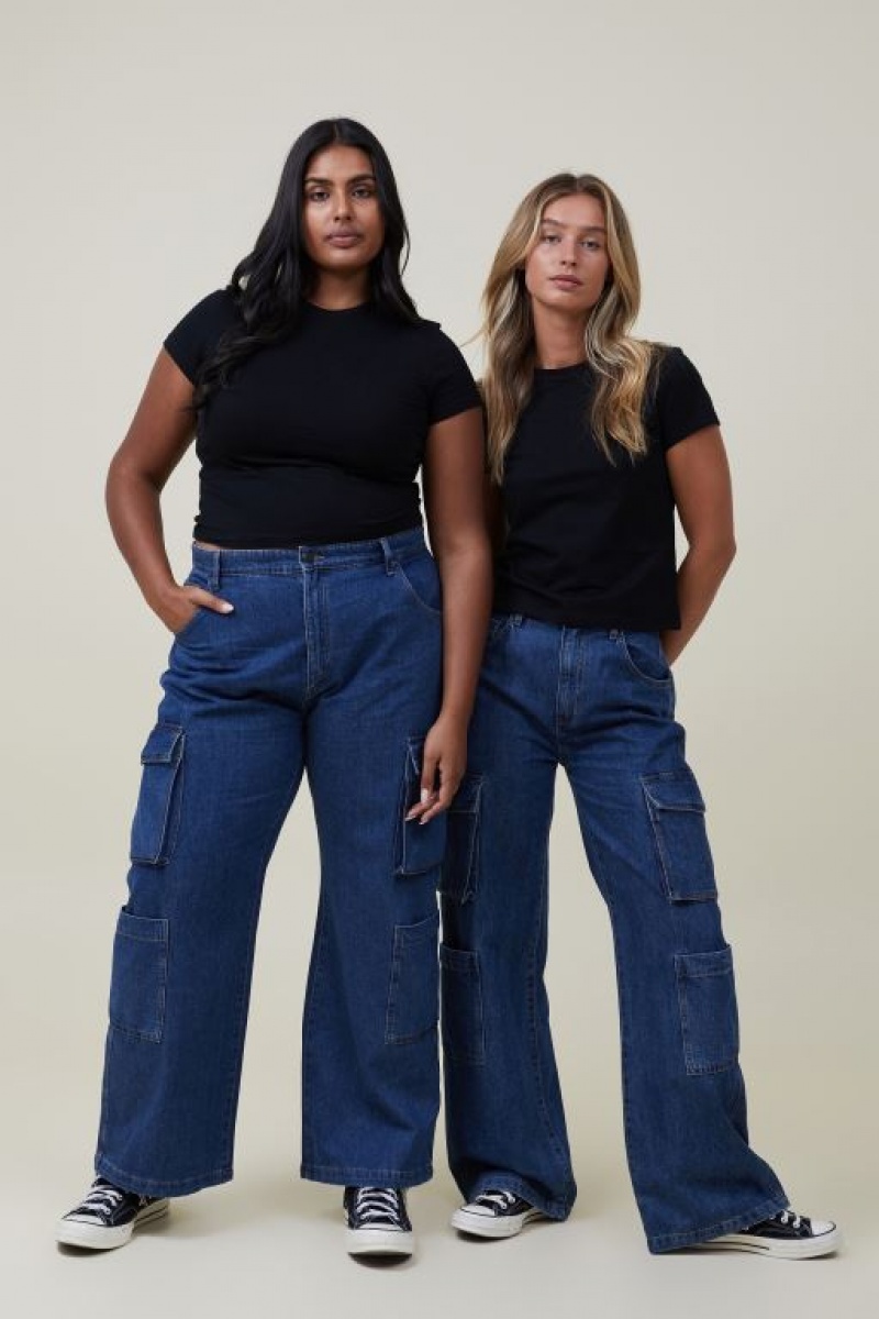 Cotton On Cargo Wide Leg Women's Jeans Blue | nFV8ZGuKhrE