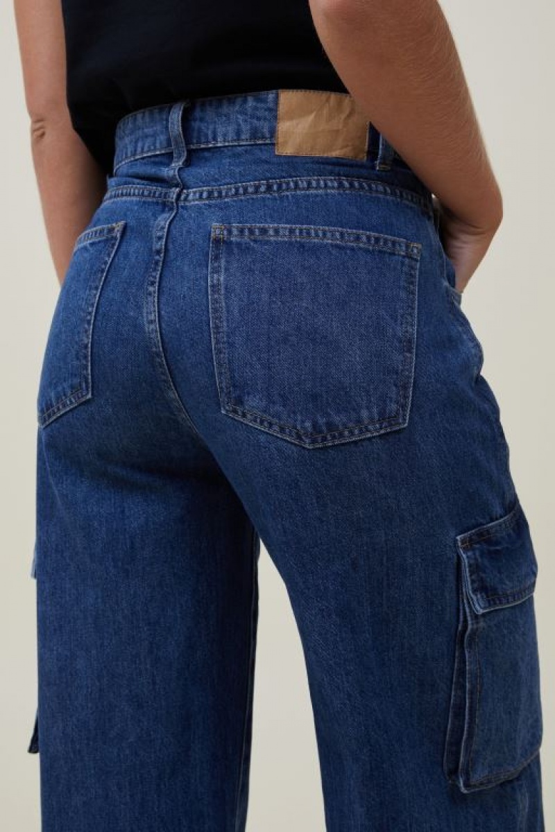 Cotton On Cargo Wide Leg Women's Jeans Blue | nFV8ZGuKhrE