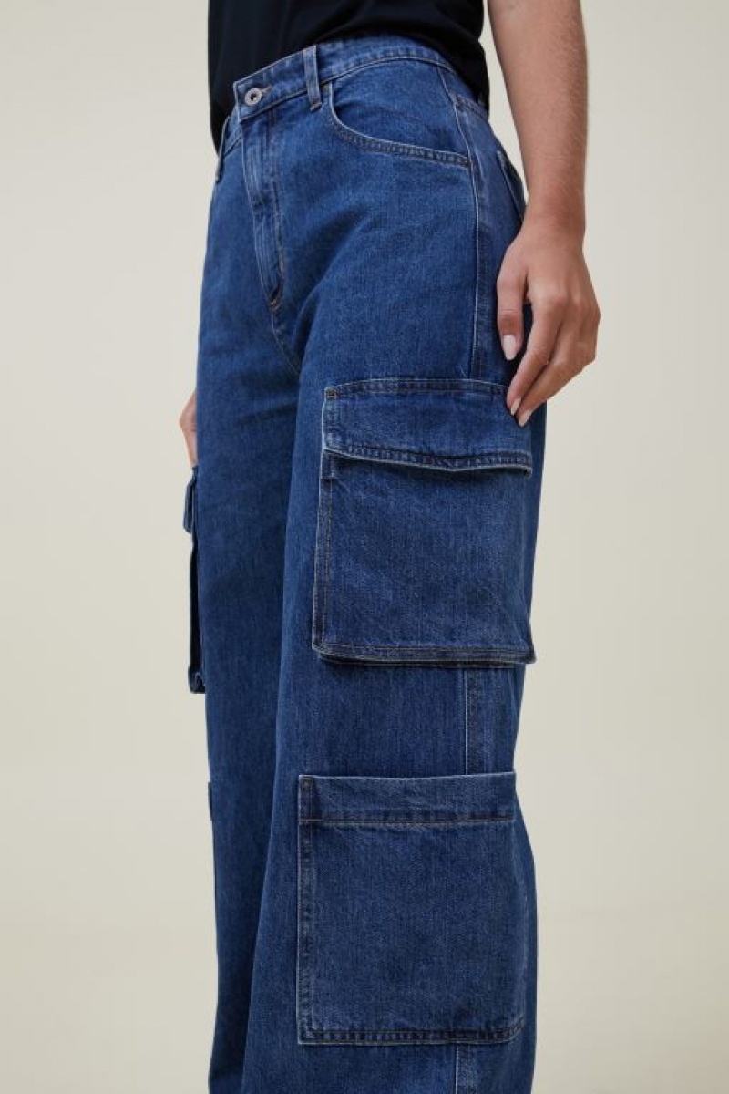 Cotton On Cargo Wide Leg Women's Jeans Blue | nFV8ZGuKhrE