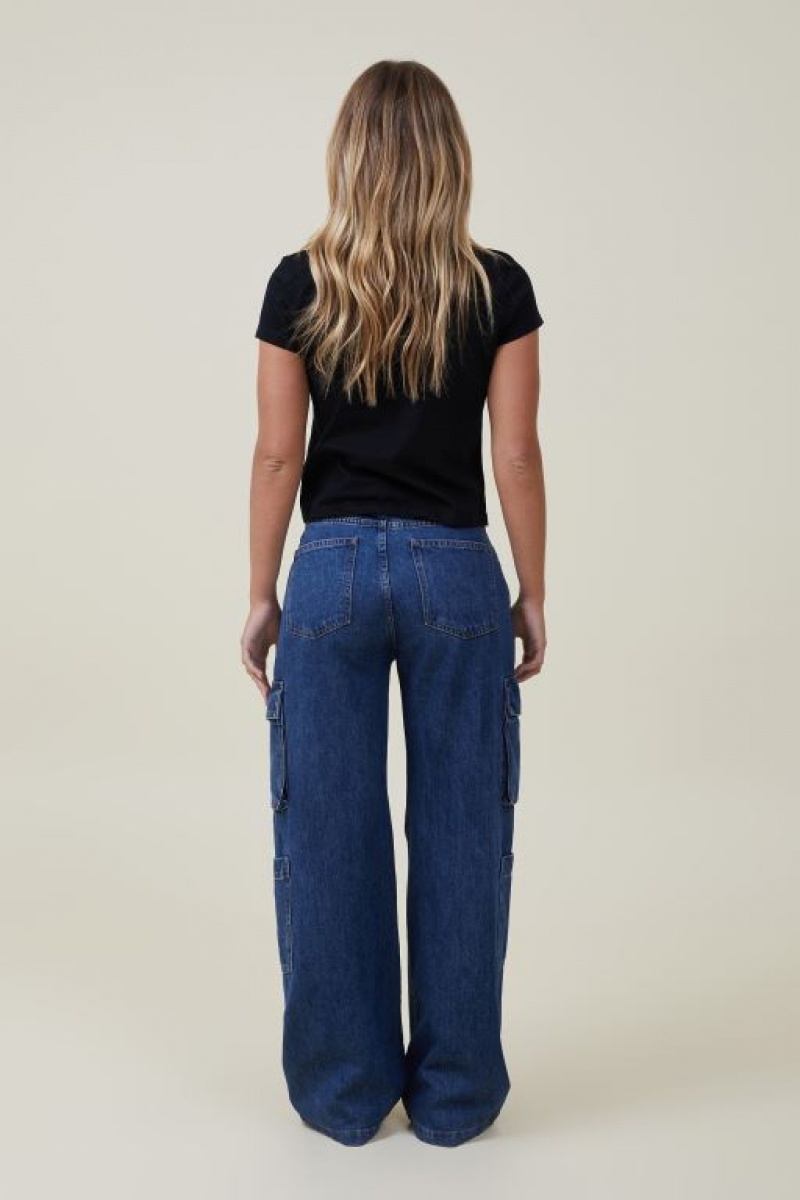 Cotton On Cargo Wide Leg Women's Jeans Blue | nFV8ZGuKhrE