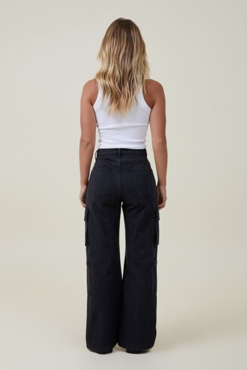Cotton On Cargo Wide Leg Women's Jeans Deep Grey Black | ybbQPJuVaQH