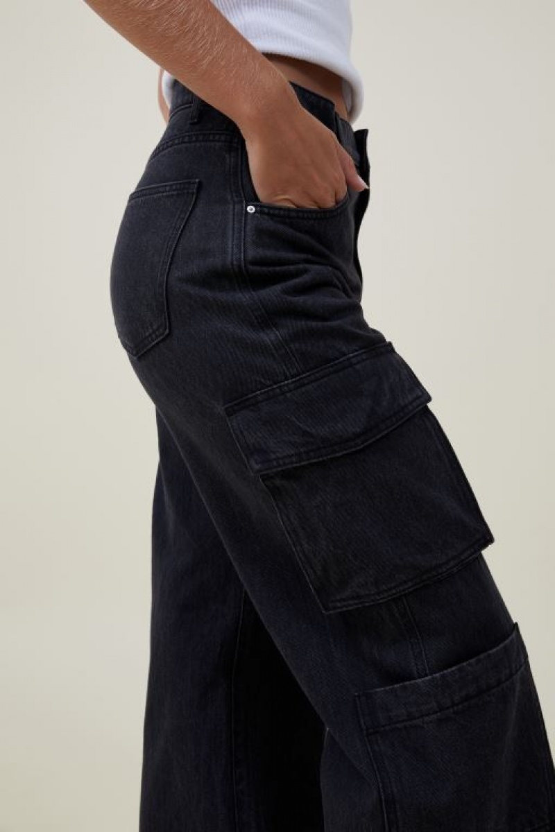 Cotton On Cargo Wide Leg Women's Jeans Deep Grey Black | ybbQPJuVaQH