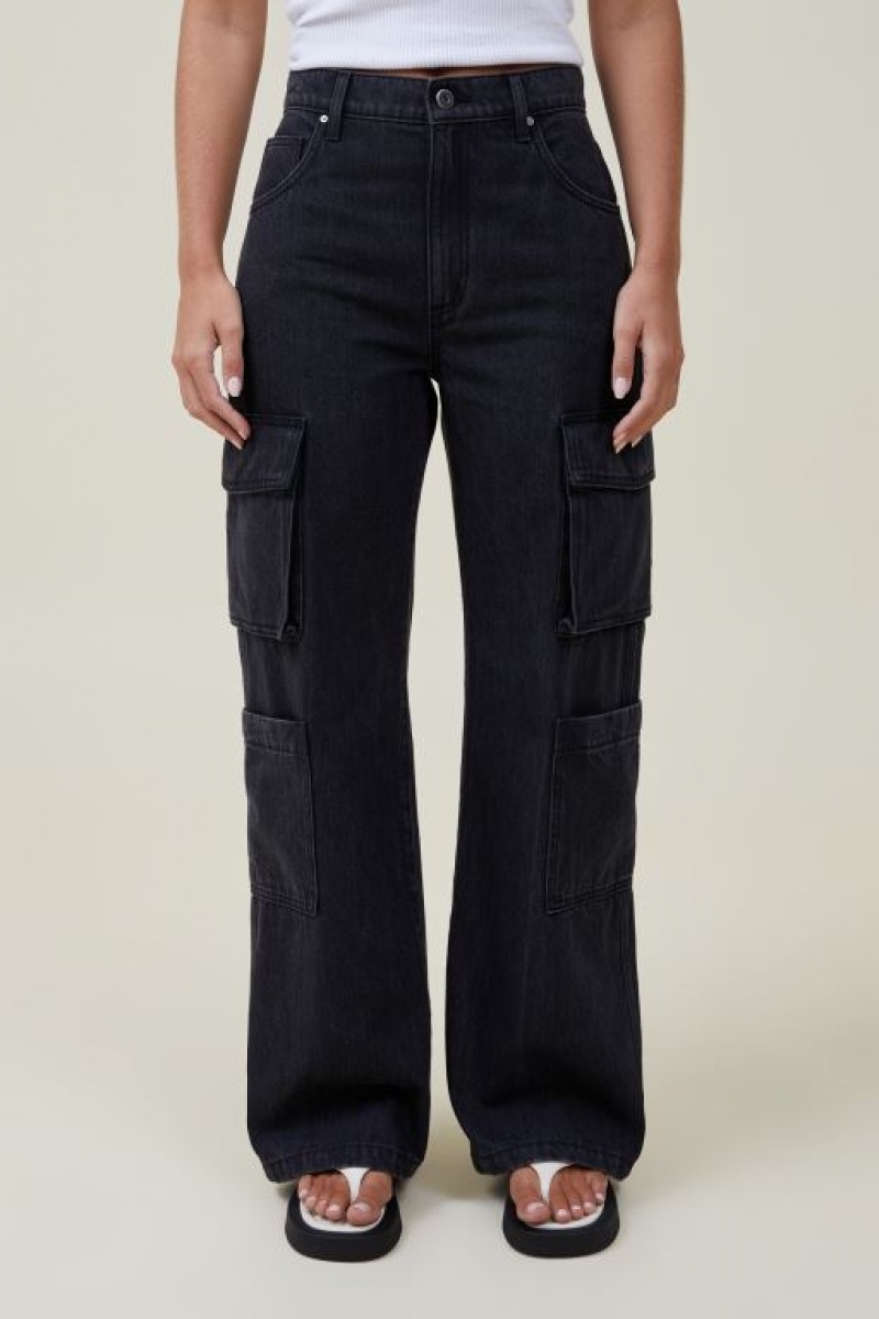 Cotton On Cargo Wide Leg Women's Jeans Deep Grey Black | ybbQPJuVaQH