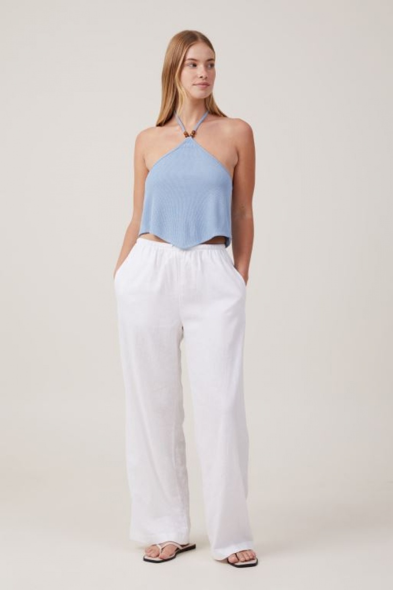 Cotton On Cassie Beaded Halter Women's Tanks Blue | NLfn2YO1lx6