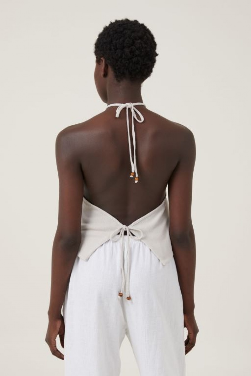 Cotton On Cassie Beaded Halter Women's Tanks Grey | zOs1Anu6e8p
