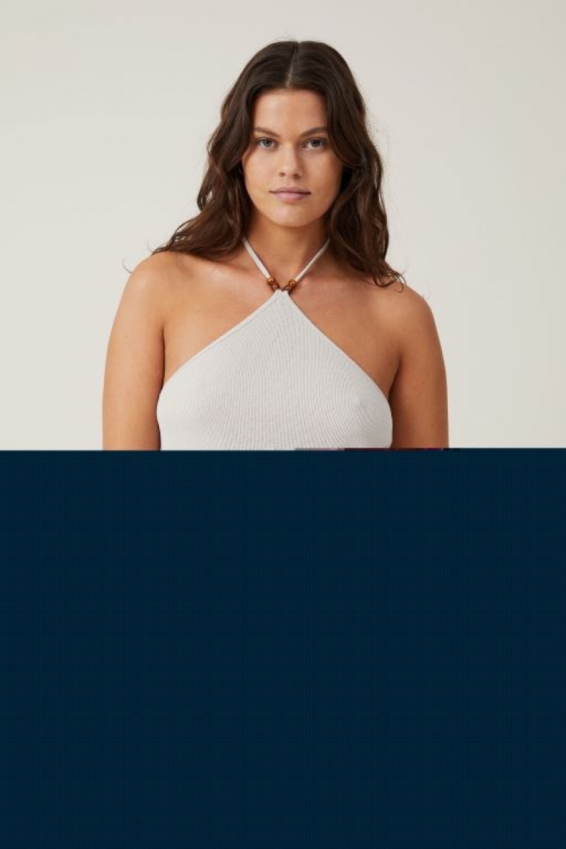 Cotton On Cassie Beaded Halter Women's Tanks Grey | zOs1Anu6e8p