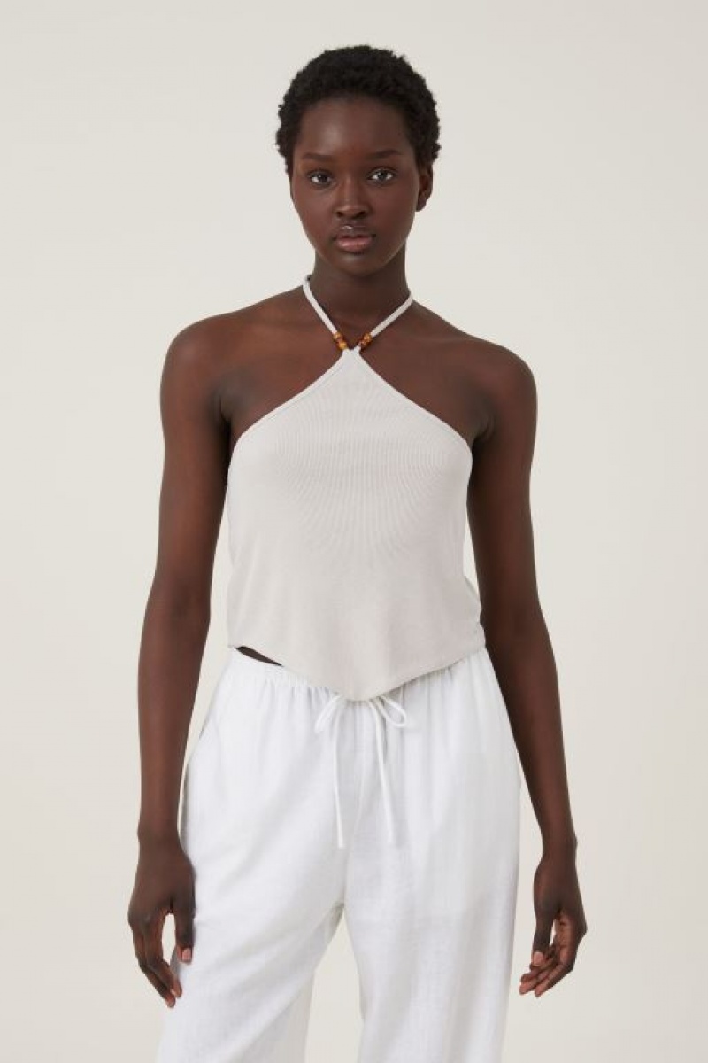 Cotton On Cassie Beaded Halter Women\'s Tanks Grey | zOs1Anu6e8p
