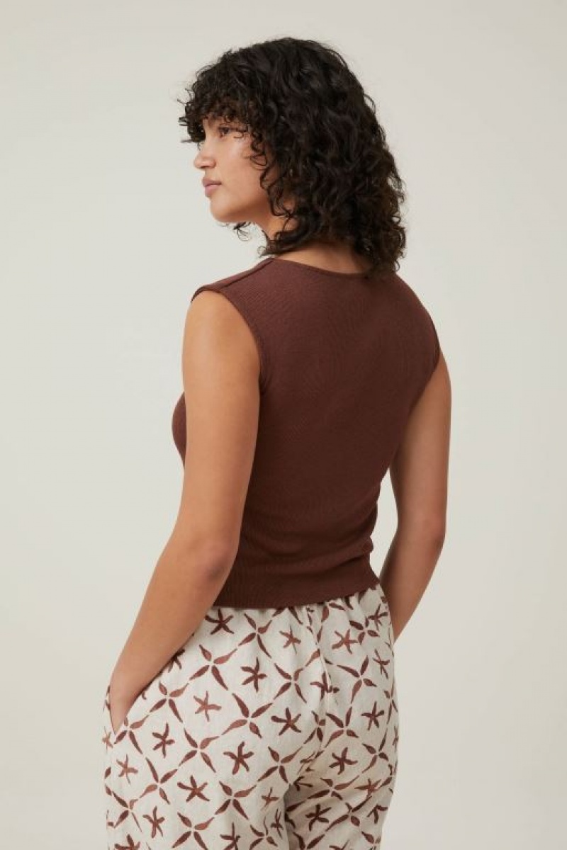 Cotton On Cassie Ring Front Women's Tanks Brown | gyn8rBWvWot