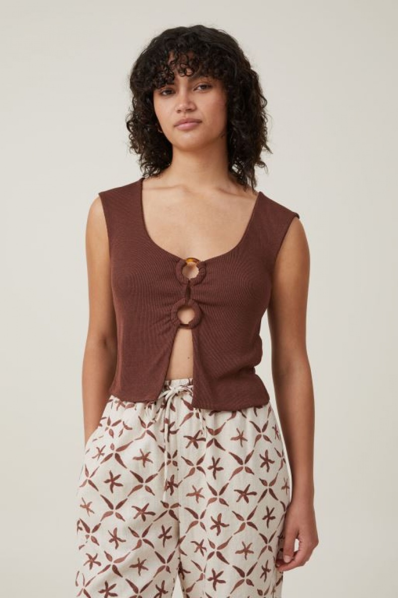Cotton On Cassie Ring Front Women\'s Tanks Brown | gyn8rBWvWot
