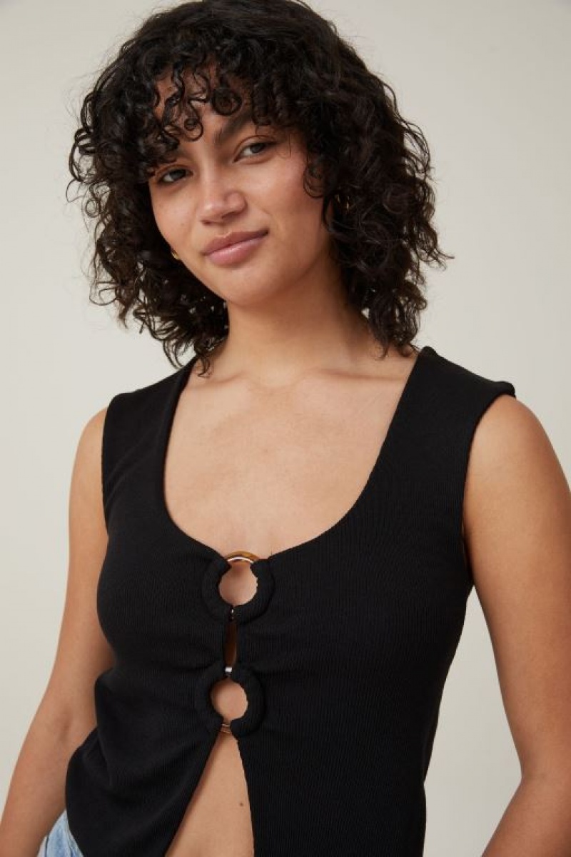 Cotton On Cassie Ring Front Women's Tanks Black | 5uP0GRWrSTC
