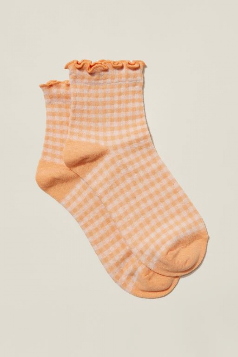Cotton On Check Frill Quarter Crew Women\'s Socks Coral | 2BBMG9vMp5w