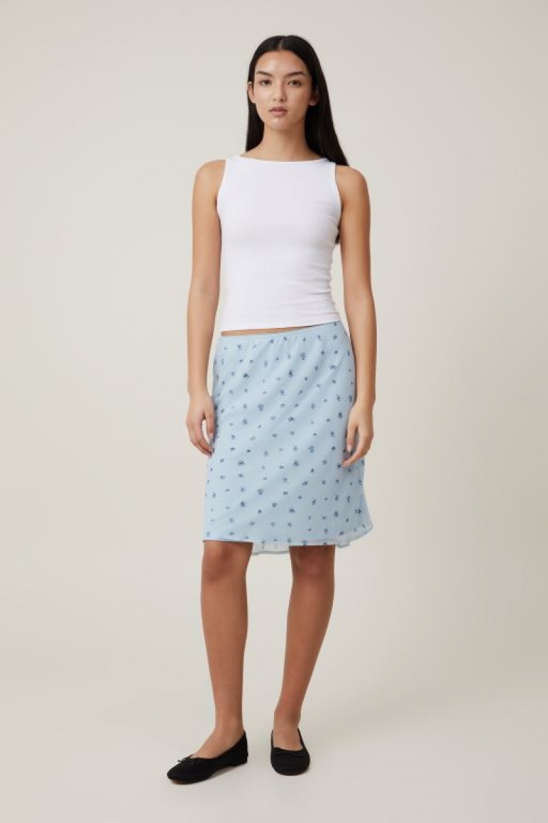 Cotton On Chiffon Slip Women's Skirt Blue | u8ZrFwXyUjS