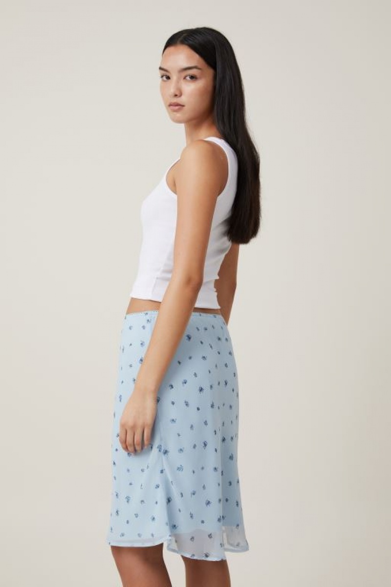 Cotton On Chiffon Slip Women's Skirt Blue | u8ZrFwXyUjS