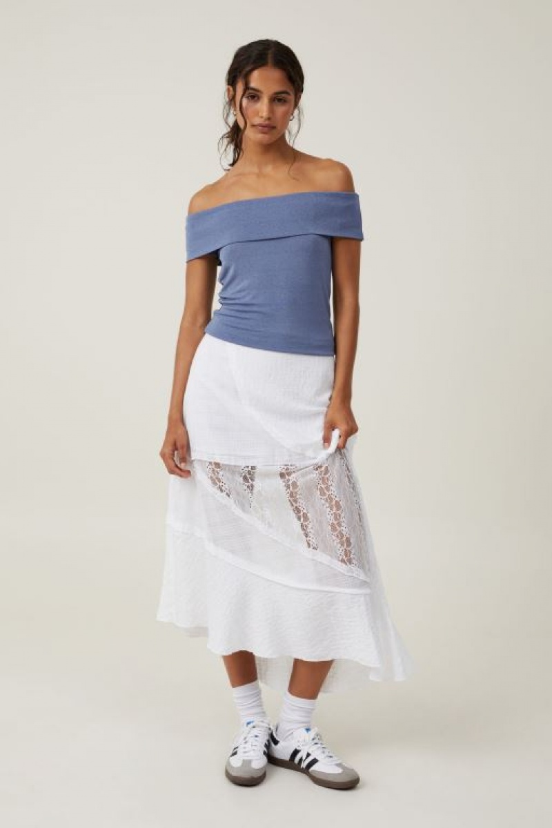 Cotton On Chloe Off The Shoulder Women's T Shirts Blue | 2J57IdbuQxi