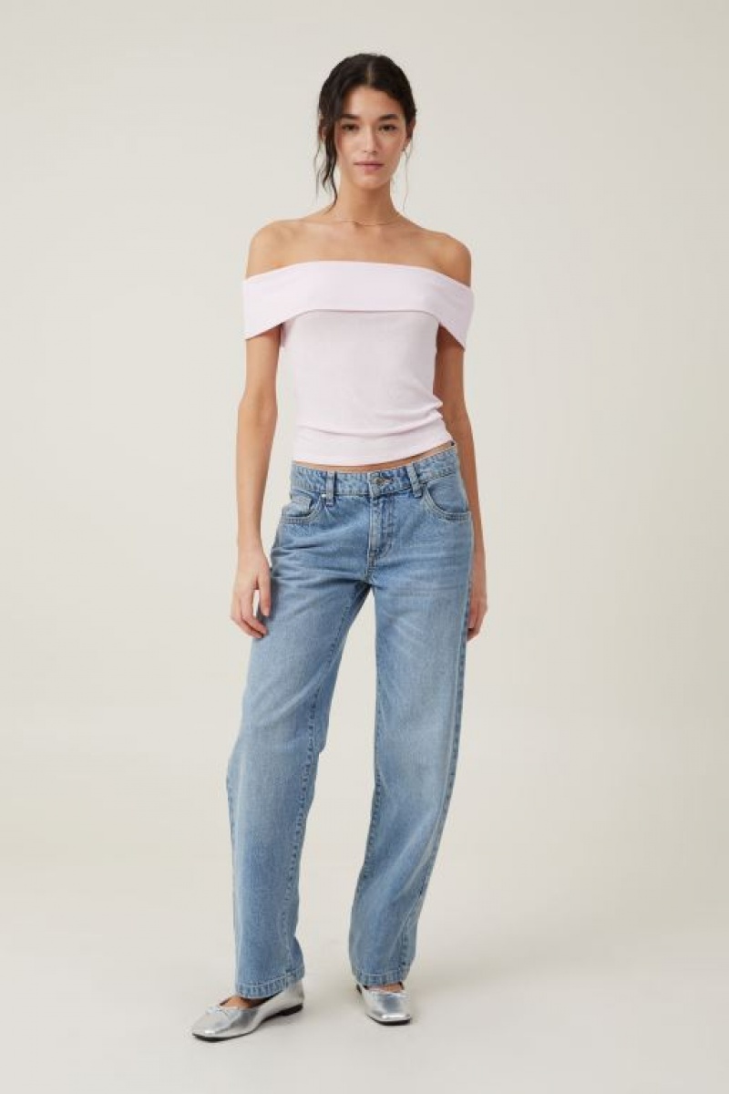 Cotton On Chloe Off The Shoulder Women's T Shirts Purple | 4Vwa4lYuWav