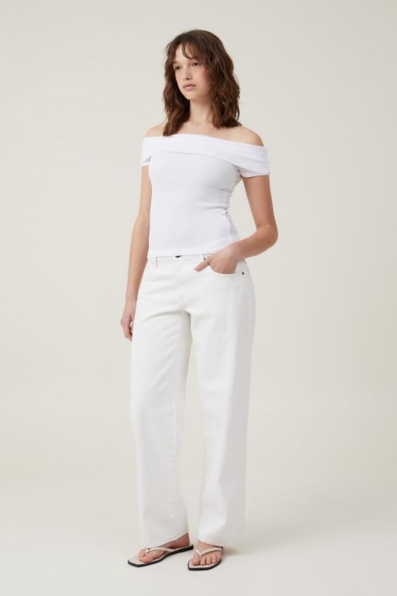 Cotton On Chloe Off The Shoulder Women's T Shirts White | FpWKm2Tv8Du