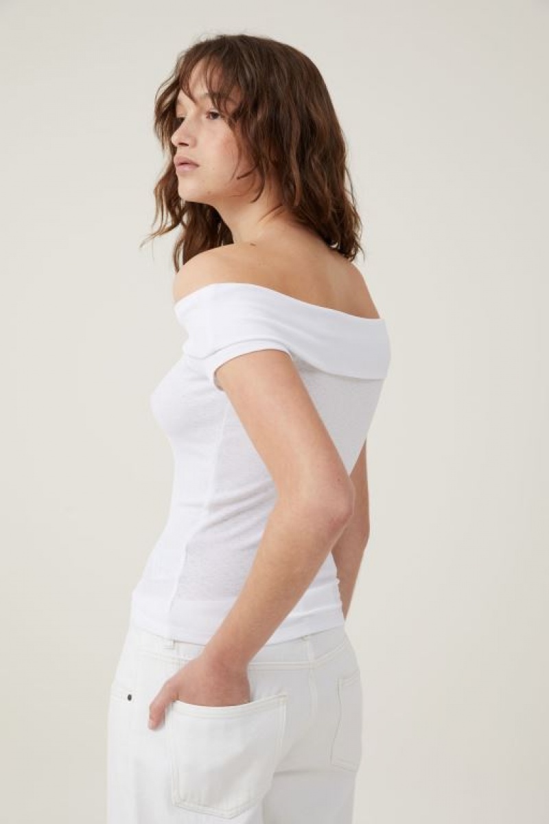 Cotton On Chloe Off The Shoulder Women's T Shirts White | FpWKm2Tv8Du