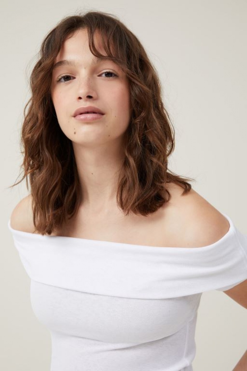 Cotton On Chloe Off The Shoulder Women's T Shirts White | FpWKm2Tv8Du