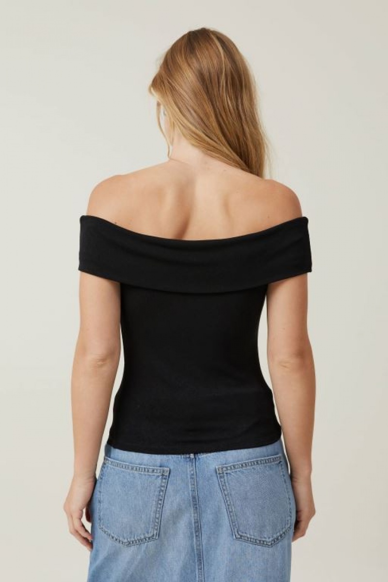 Cotton On Chloe Off The Shoulder Women's T Shirts Black | 6zX5nVMMD81