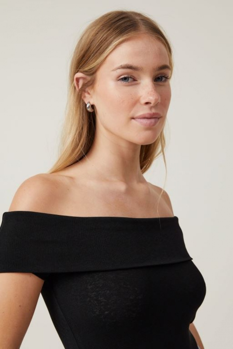 Cotton On Chloe Off The Shoulder Women's T Shirts Black | 6zX5nVMMD81