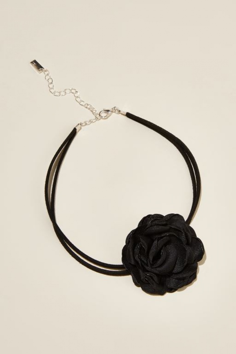 Cotton On Choker Necklace Women's Jewellery Silver Black Rose | Et3S8D91nWp