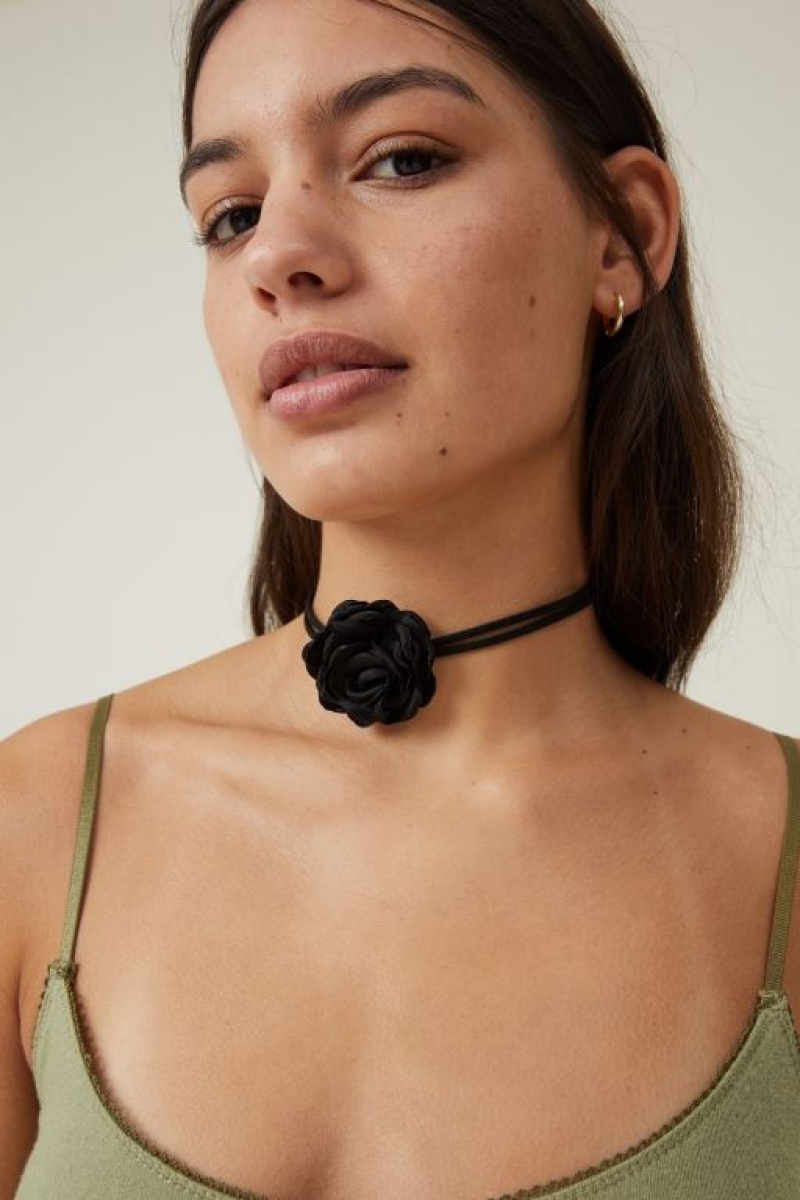 Cotton On Choker Necklace Women\'s Jewellery Silver Black Rose | Et3S8D91nWp