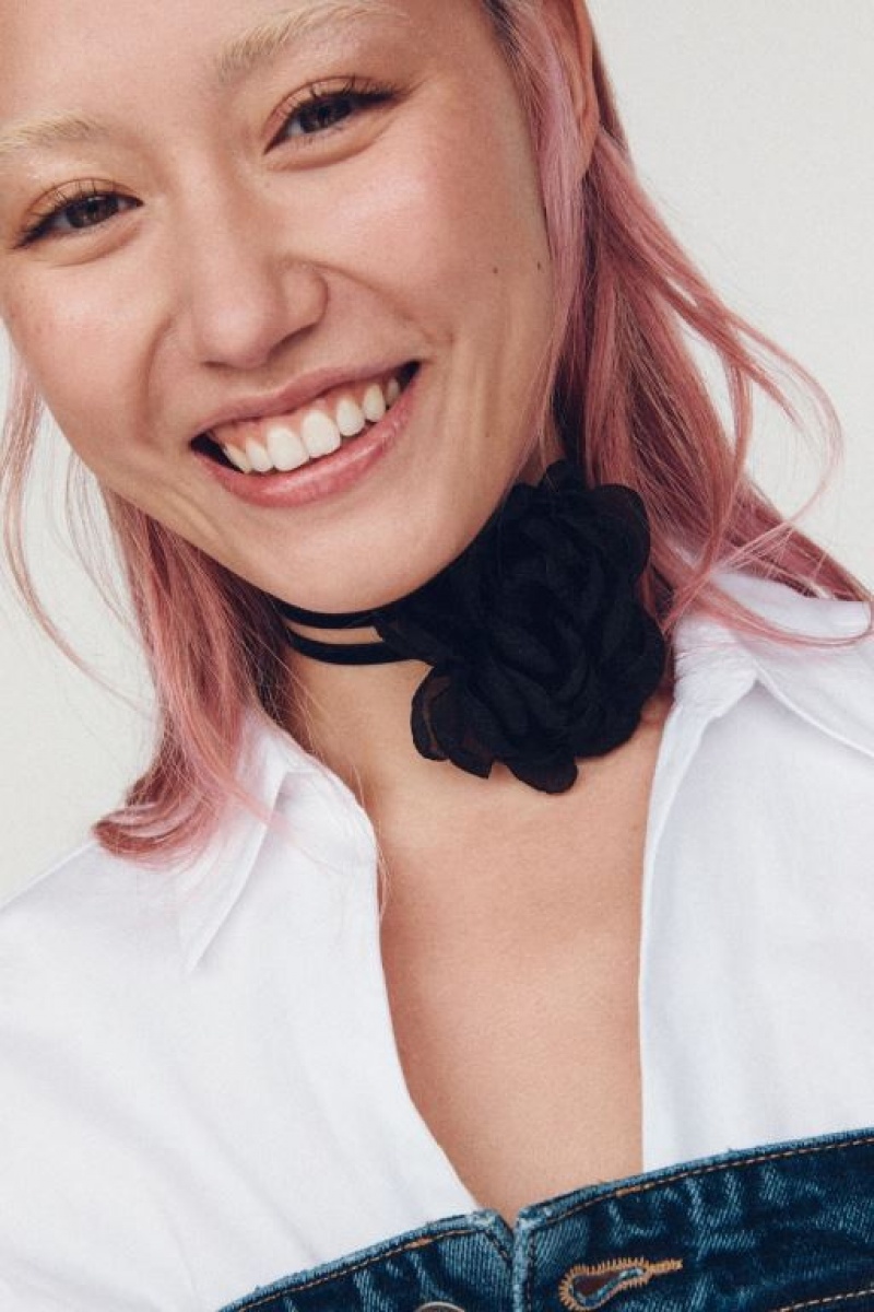 Cotton On Choker Necklace Women's Jewellery Black Flower | RpwlqRtNmyx