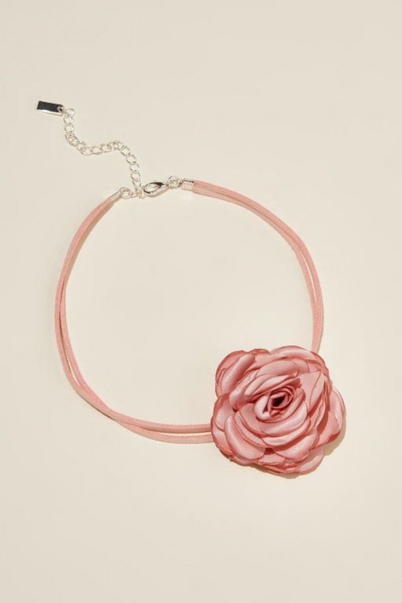 Cotton On Choker Necklace Women's Jewellery Silver Pink Flower | G3ILMKb8Noi